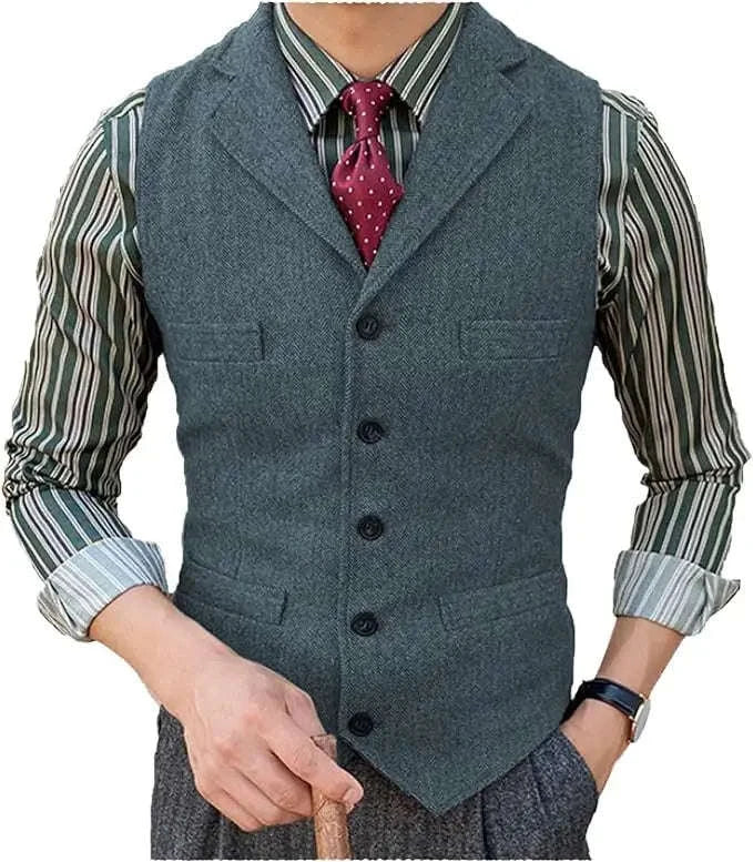 Men's Herringbone Wool Blend Suit Vest Koala Sydney 