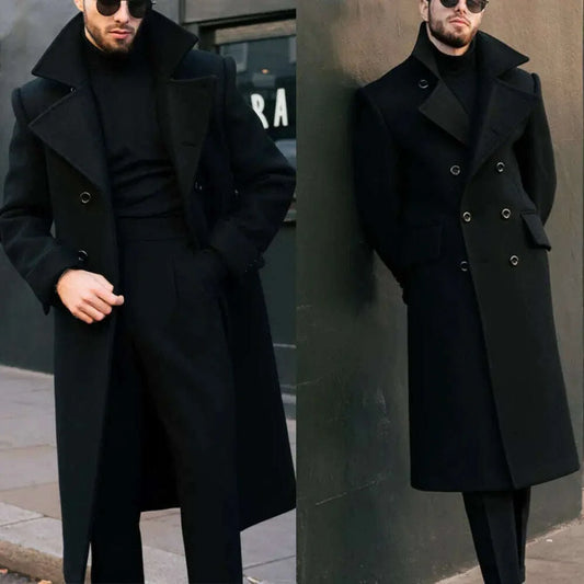 Men's Double-Breasted Wool Blend Long Coat – Tailor-Made Winter Business Overcoat Koala Sydney 