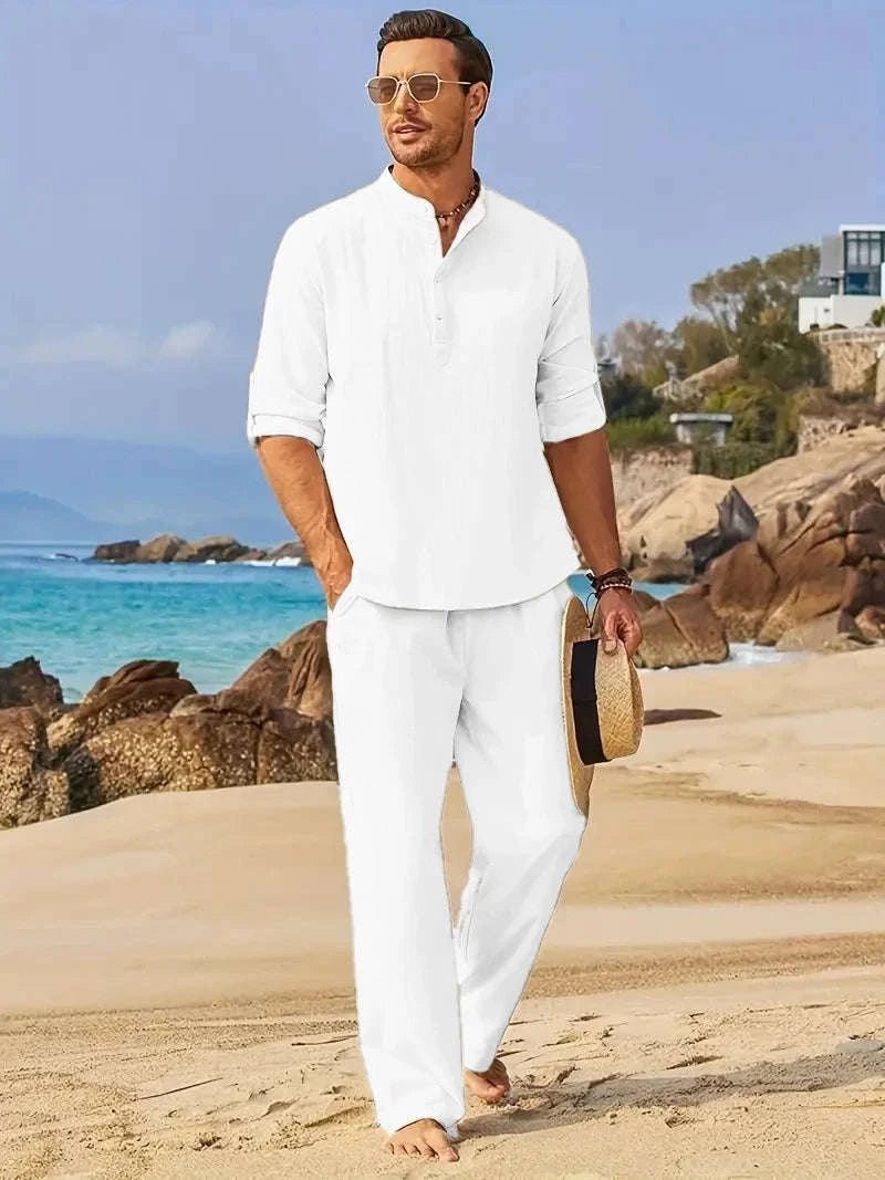 Men's White Linen 2-Piece Summer Outfit Koala Sydney 