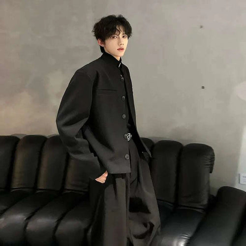 Wine Red Blazers Men Suit Jackets Casual Stand Collar Solid Color Male Short Coats Korean Trendy Men's Clothing Autumn New Koala Sydney 