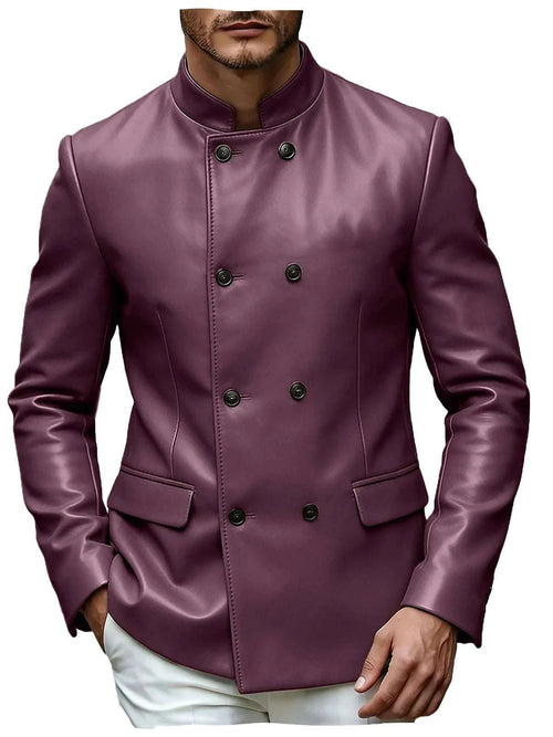 Men’s Stand Collar Faux Leather Double Breasted Blazer Koala Sydney 