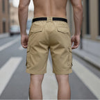 Mens Black Cargo Shorts Muscular Fitness Styling with Belt and Watch Casual Urban Streetwear Look