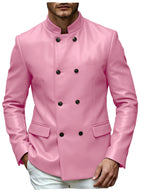 Men’s Stand Collar Faux Leather Double Breasted Blazer
