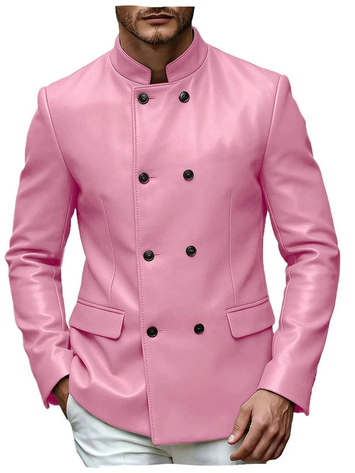 Men’s Stand Collar Faux Leather Double Breasted Blazer Koala Sydney 
