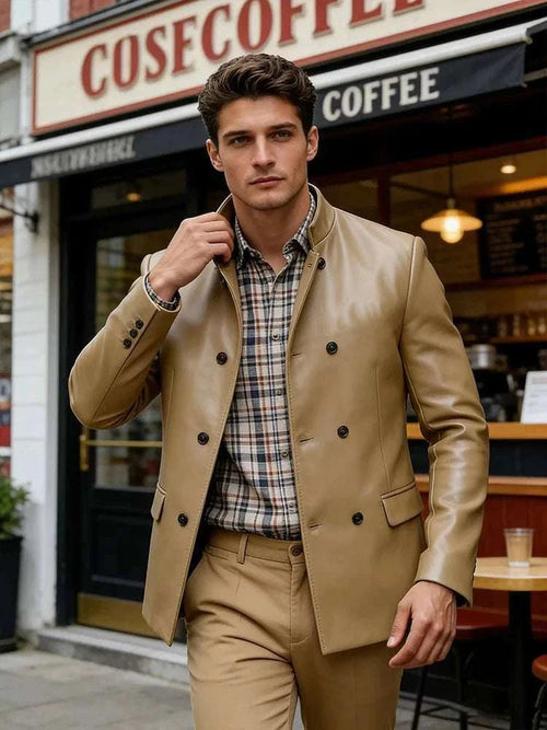 Men’s Stand Collar Faux Leather Double Breasted Blazer Koala Sydney 