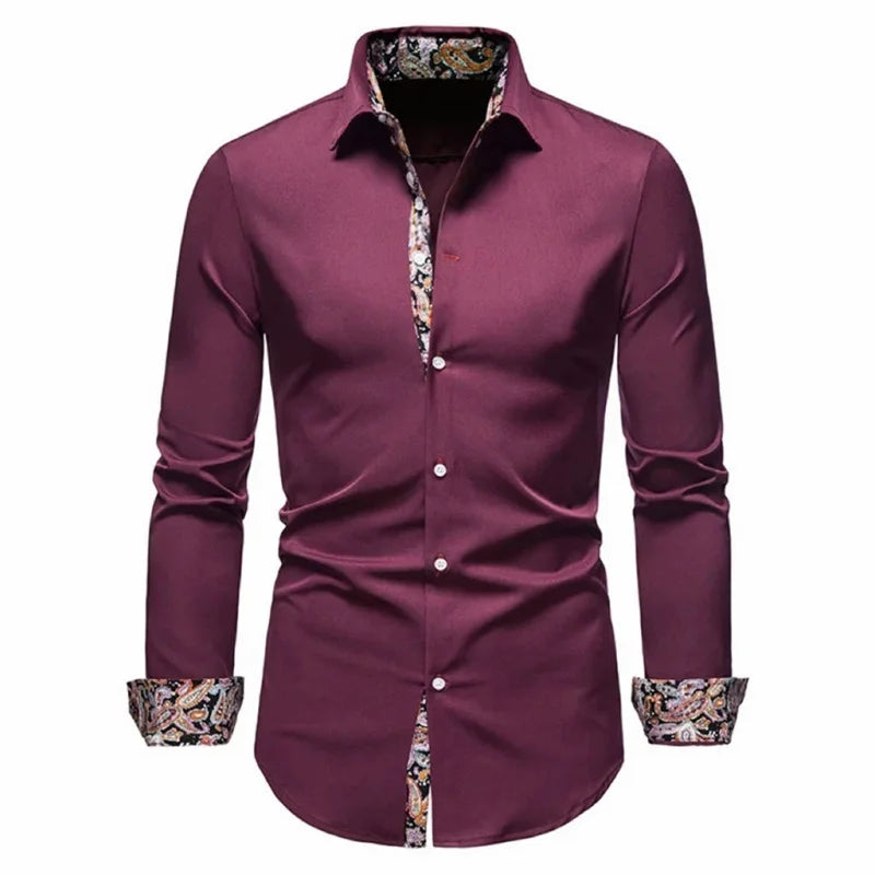 Men's Formal Slim Fit Long Sleeve Button-Up Shirt with Pocket