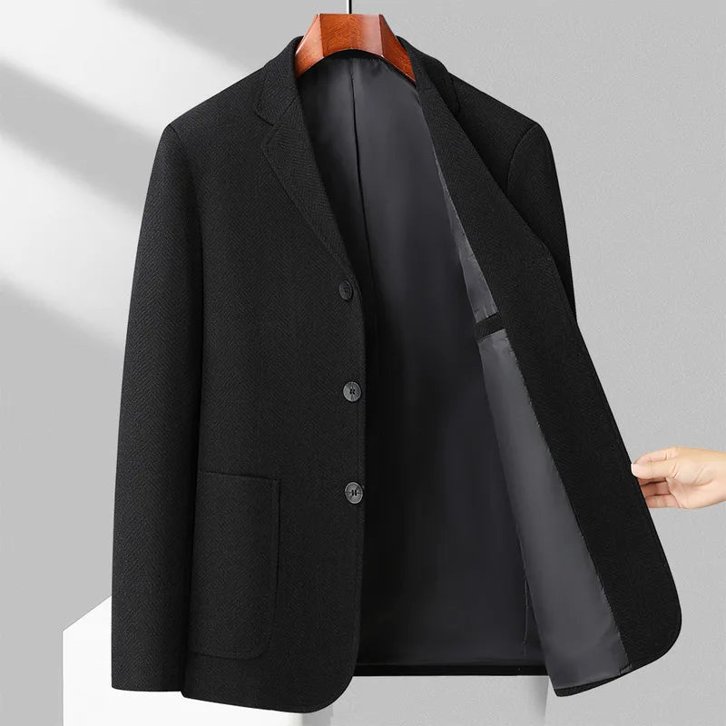Men's Wool Blazer Herringbone Pattern Casual Business Suit Jacket