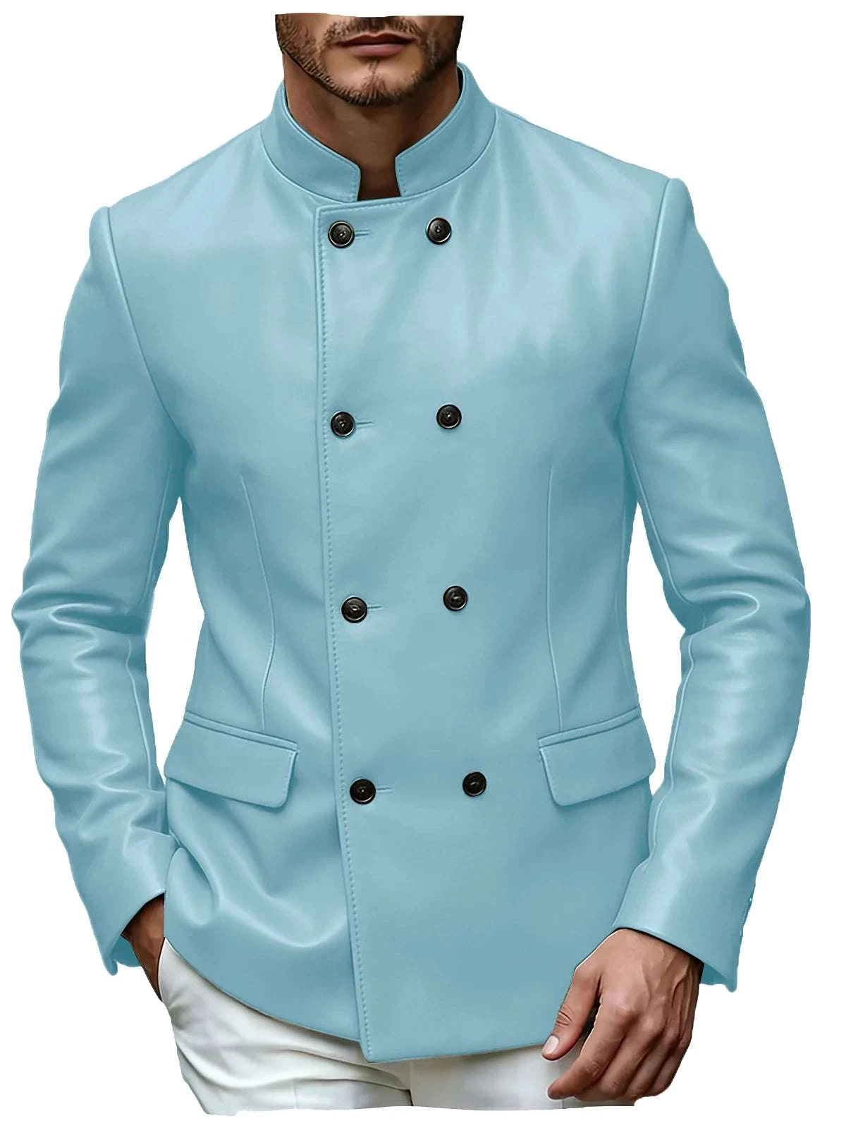 Men’s Stand Collar Faux Leather Double Breasted Blazer Koala Sydney 