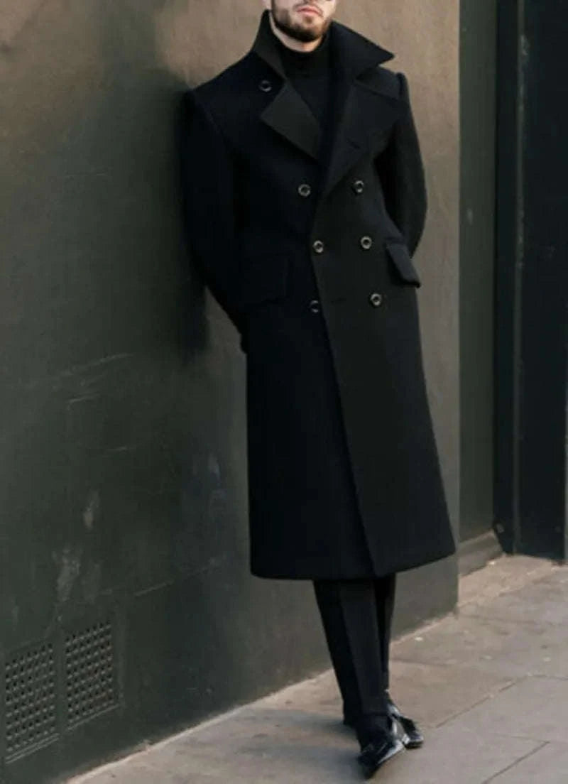 Men's Double-Breasted Wool Blend Long Coat – Tailor-Made Winter Business Overcoat Koala Sydney 