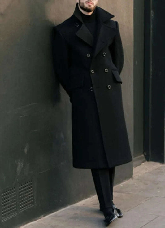 Men's Double-Breasted Wool Blend Long Coat – Tailor-Made Winter Business Overcoat Koala Sydney 