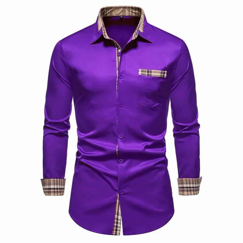 Men's Formal Slim Fit Long Sleeve Button-Up Shirt with Pocket