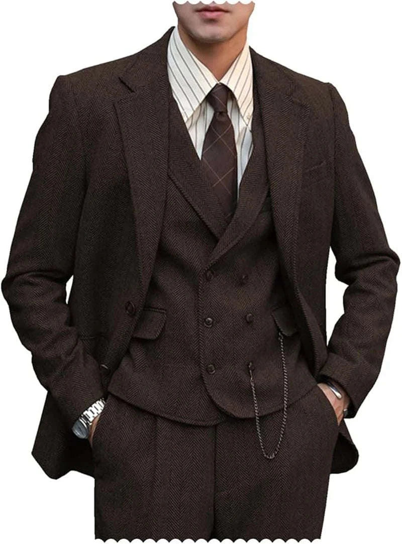 Men's Slim Fit 3-Piece Tweed Wool Blend Suit Koala Sydney 