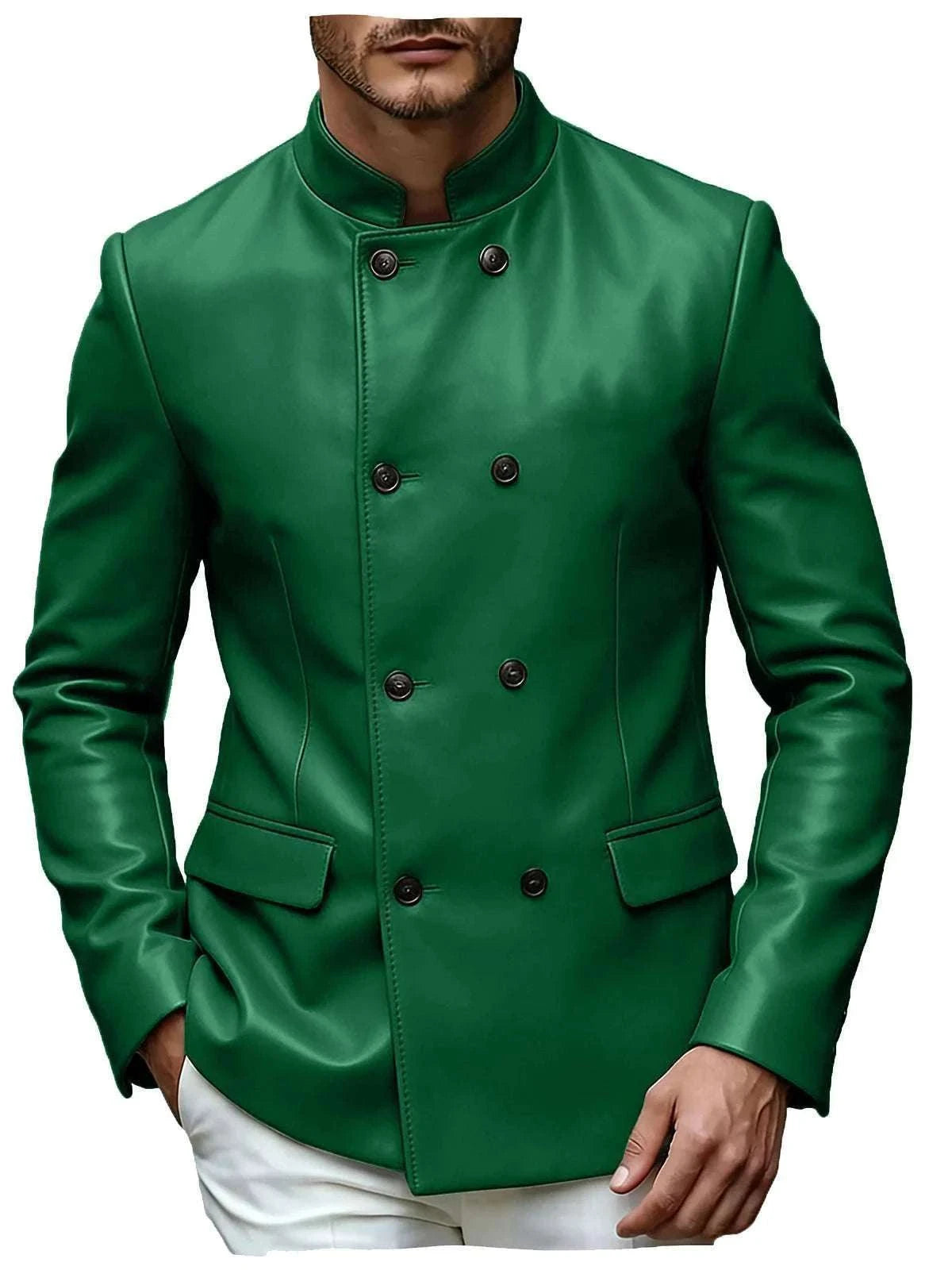 Men’s Stand Collar Faux Leather Double Breasted Blazer Koala Sydney 