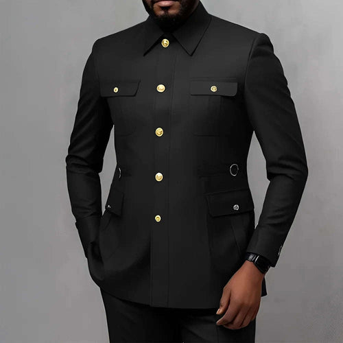 Men's Classic 2-Piece Business Suit Set with Gold Button Blazer Koala Sydney 