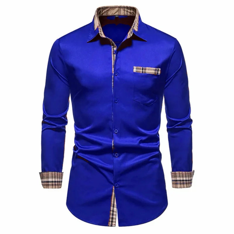 Men's Formal Slim Fit Long Sleeve Button-Up Shirt with Pocket