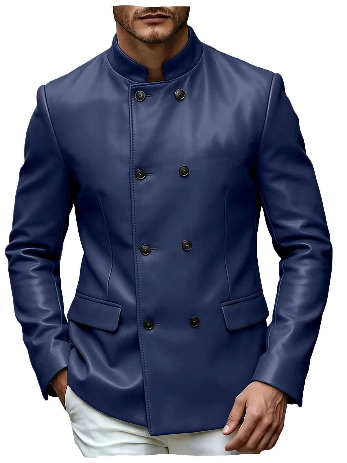 Men’s Stand Collar Faux Leather Double Breasted Blazer Koala Sydney 