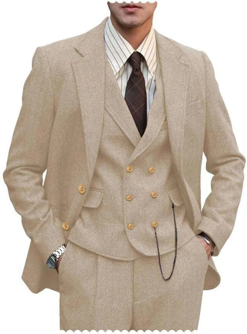 Men's Slim Fit 3-Piece Tweed Wool Blend Suit Koala Sydney 