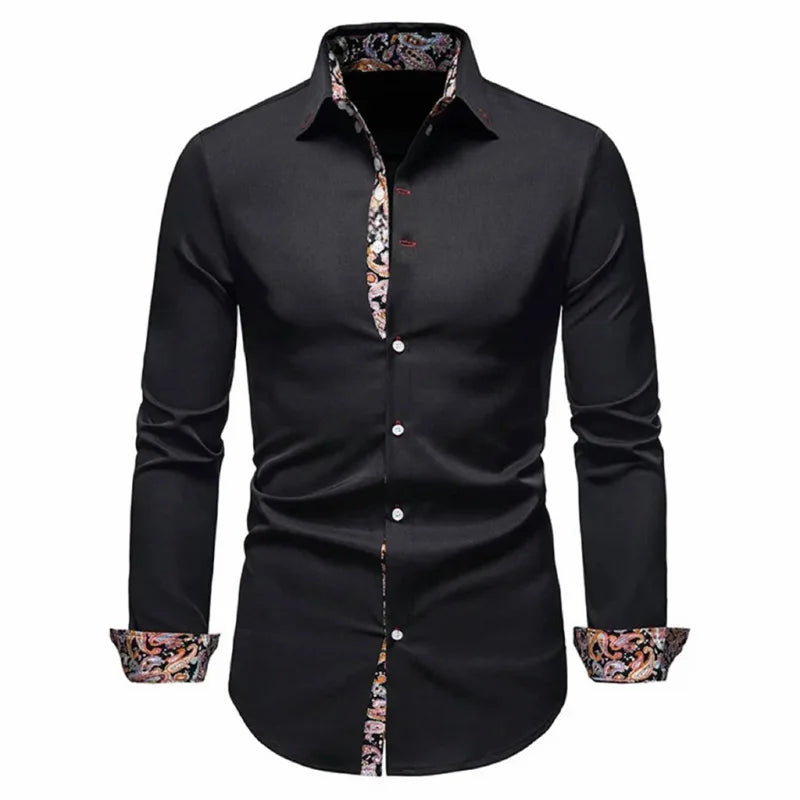 Men's Formal Slim Fit Long Sleeve Button-Up Shirt with Pocket