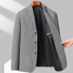 Men's Wool Blazer Herringbone Pattern Casual Business Suit Jacket