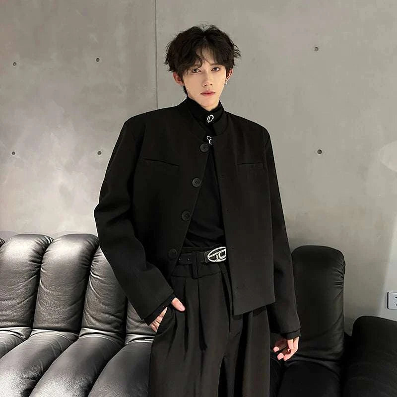 Wine Red Blazers Men Suit Jackets Casual Stand Collar Solid Color Male Short Coats Korean Trendy Men's Clothing Autumn New Koala Sydney 