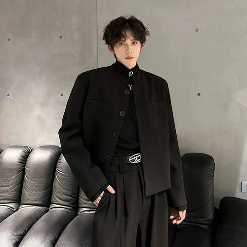 Wine Red Blazers Men Suit Jackets Casual Stand Collar Solid Color Male Short Coats Korean Trendy Men's Clothing Autumn New Koala Sydney 