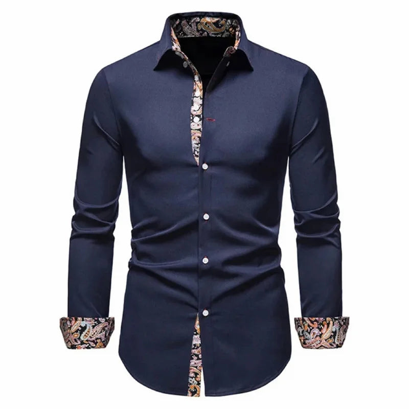 Men's Formal Slim Fit Long Sleeve Button-Up Shirt with Pocket