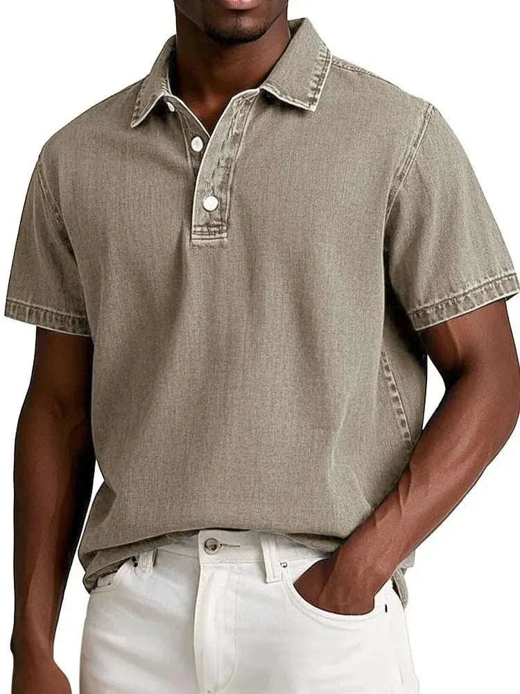 Vintage Men's Solid Polo Shirt Short Sleeve Casual Summer Retro Lapel T-Shirt Koala Sydney 
