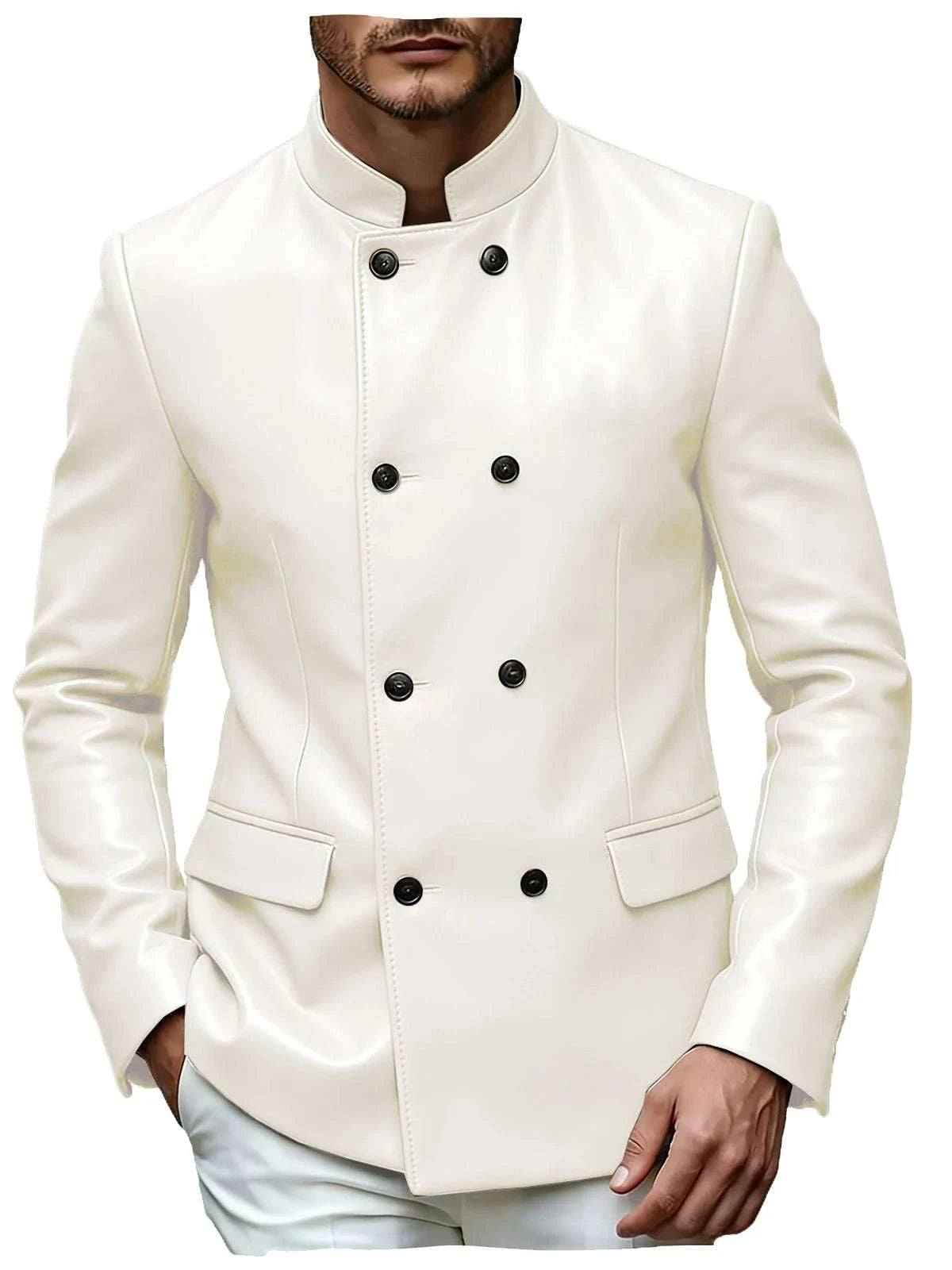 Men’s Stand Collar Faux Leather Double Breasted Blazer Koala Sydney 