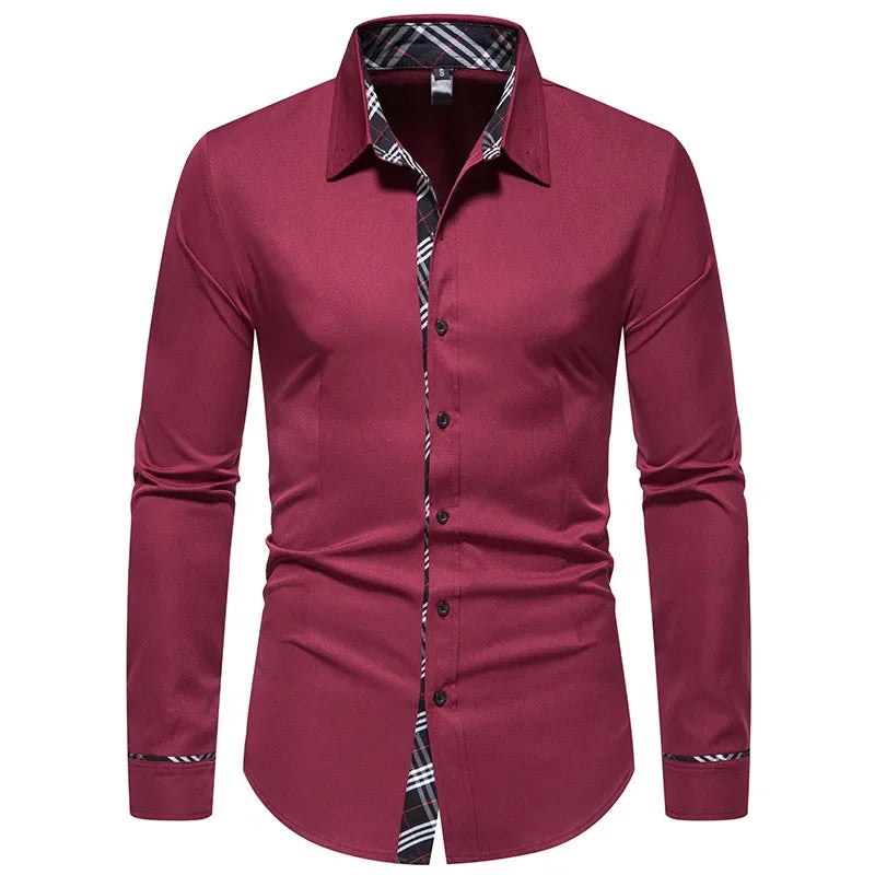 Men's Formal Slim Fit Long Sleeve Button-Up Shirt with Pocket