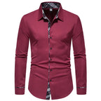 Men's Formal Slim Fit Long Sleeve Button-Up Shirt with Pocket