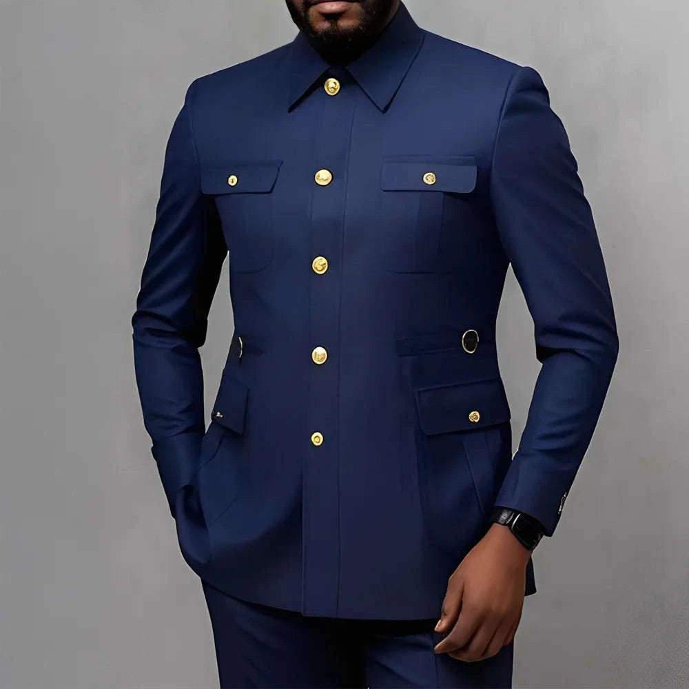 Men's Classic 2-Piece Business Suit Set with Gold Button Blazer Koala Sydney 
