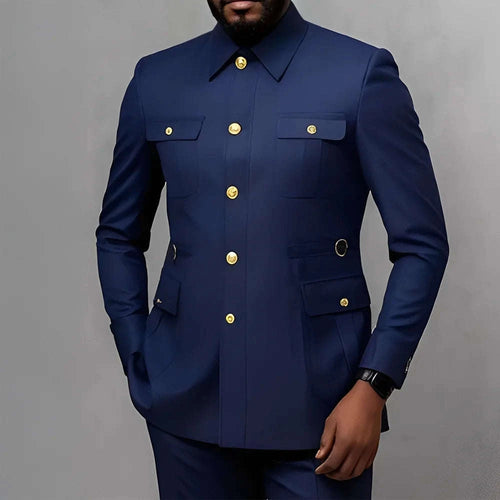 Men's Classic 2-Piece Business Suit Set with Gold Button Blazer Koala Sydney 