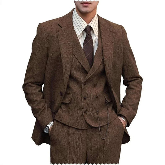 Men's Slim Fit 3-Piece Tweed Wool Blend Suit Koala Sydney 