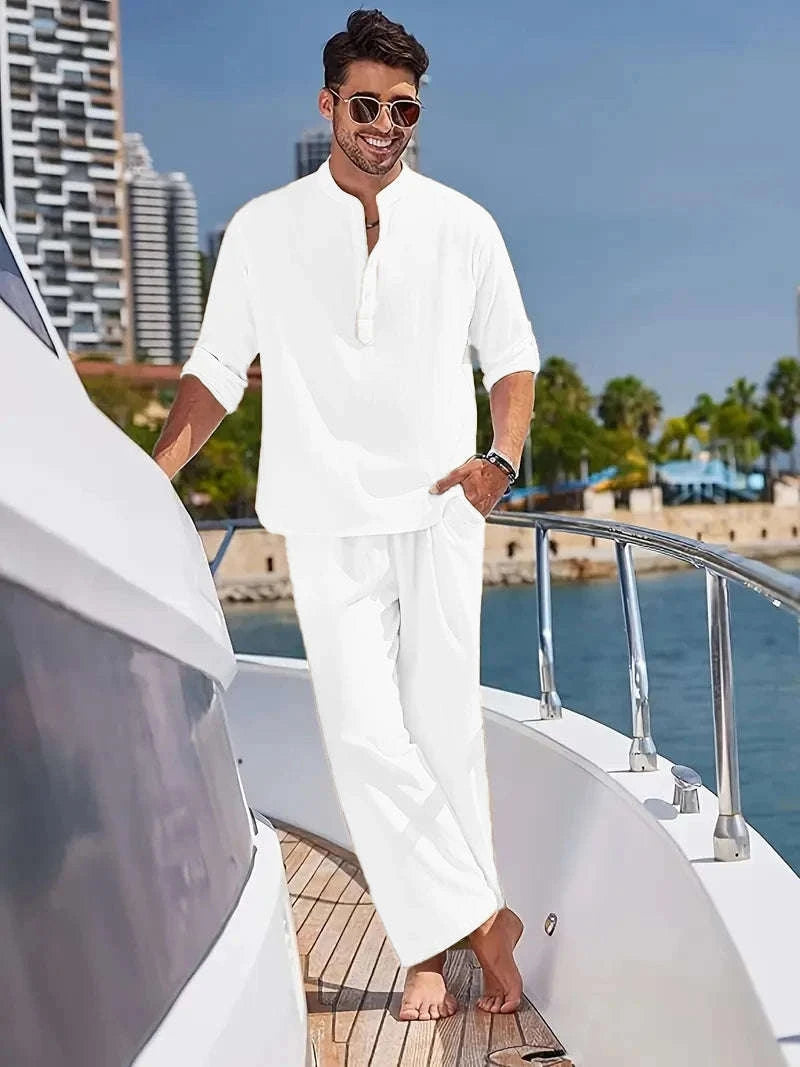 Men's White Linen 2-Piece Summer Outfit Koala Sydney 