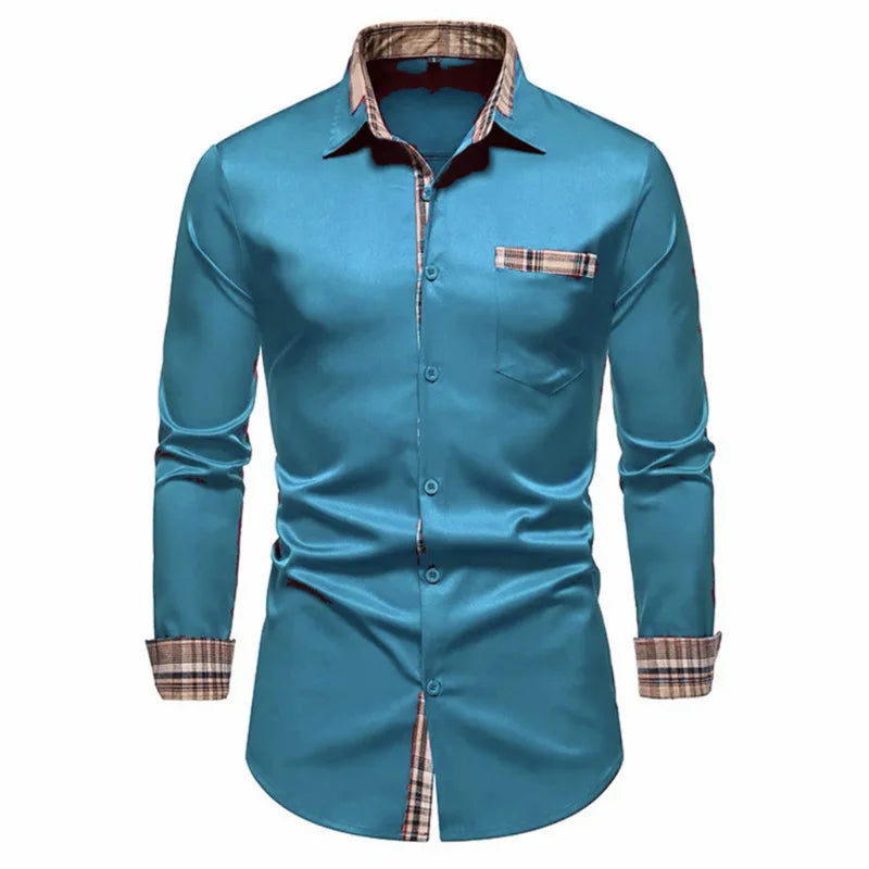 Men's Formal Slim Fit Long Sleeve Button-Up Shirt with Pocket