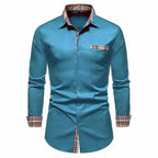 Men's Formal Slim Fit Long Sleeve Button-Up Shirt with Pocket