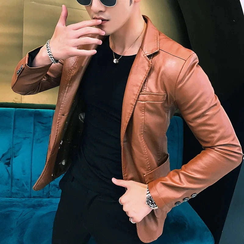 Mens Blazer Jacket Men's Jackets Winter and Autumn Leather Jackets New Arrived New Korean Style Slim Trend Pu Leather Jackets Koala Sydney 