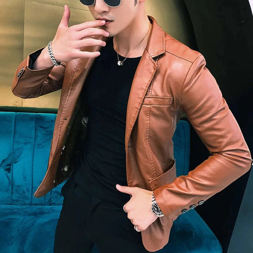 Mens Blazer Jacket Men's Jackets Winter and Autumn Leather Jackets New Arrived New Korean Style Slim Trend Pu Leather Jackets Koala Sydney 