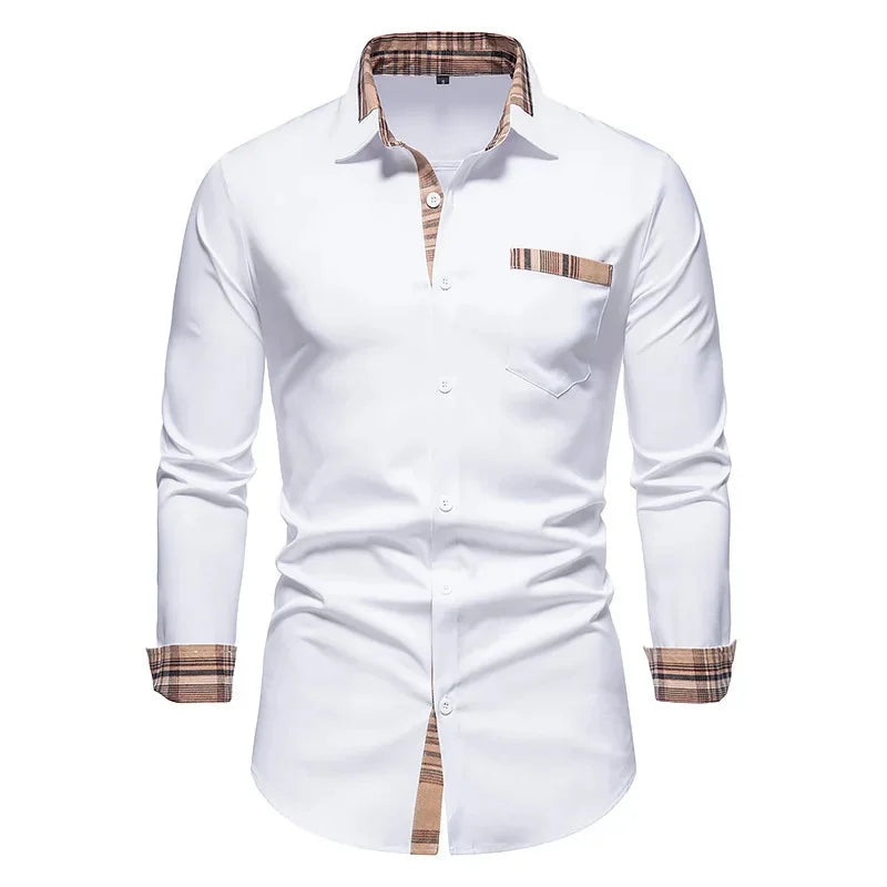 Men's Formal Slim Fit Long Sleeve Button-Up Shirt with Pocket