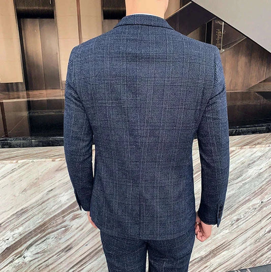Boutique Suits (Blazer+ Vest + Pants) Men Fashion Hosting Work Business Wedding Casual Linen Art Style Elegant Gentleman's Suit Koala Sydney 