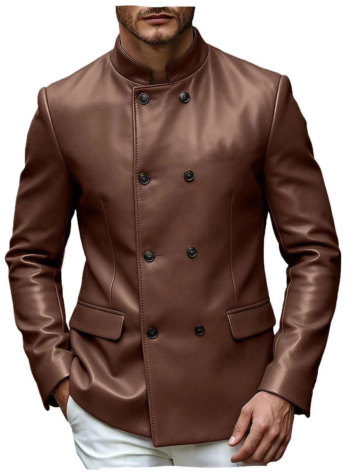 Men’s Stand Collar Faux Leather Double Breasted Blazer Koala Sydney 