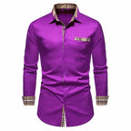 Men's Formal Slim Fit Long Sleeve Button-Up Shirt with Pocket