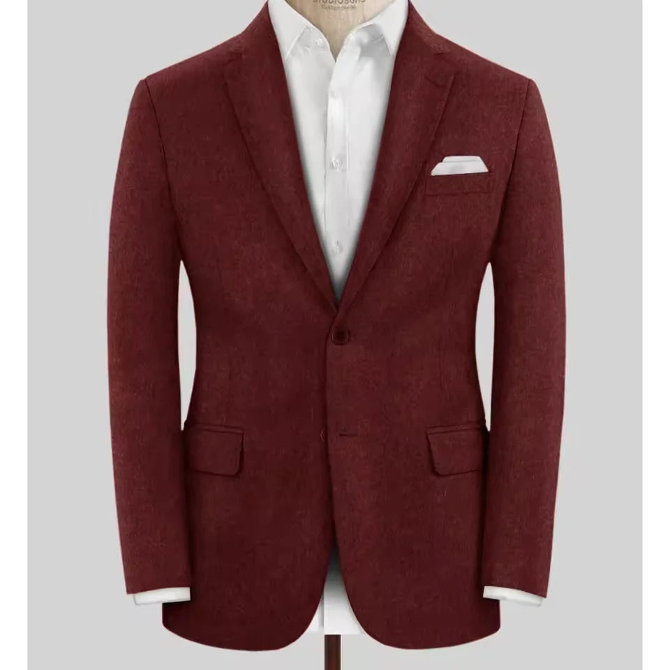 Men's Wool Blazer Single Breasted Slim Fit Suit Jacket