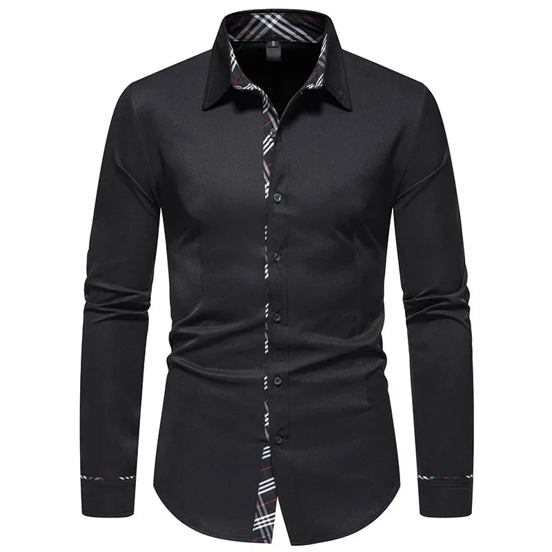 Men's Formal Slim Fit Long Sleeve Button-Up Shirt with Pocket