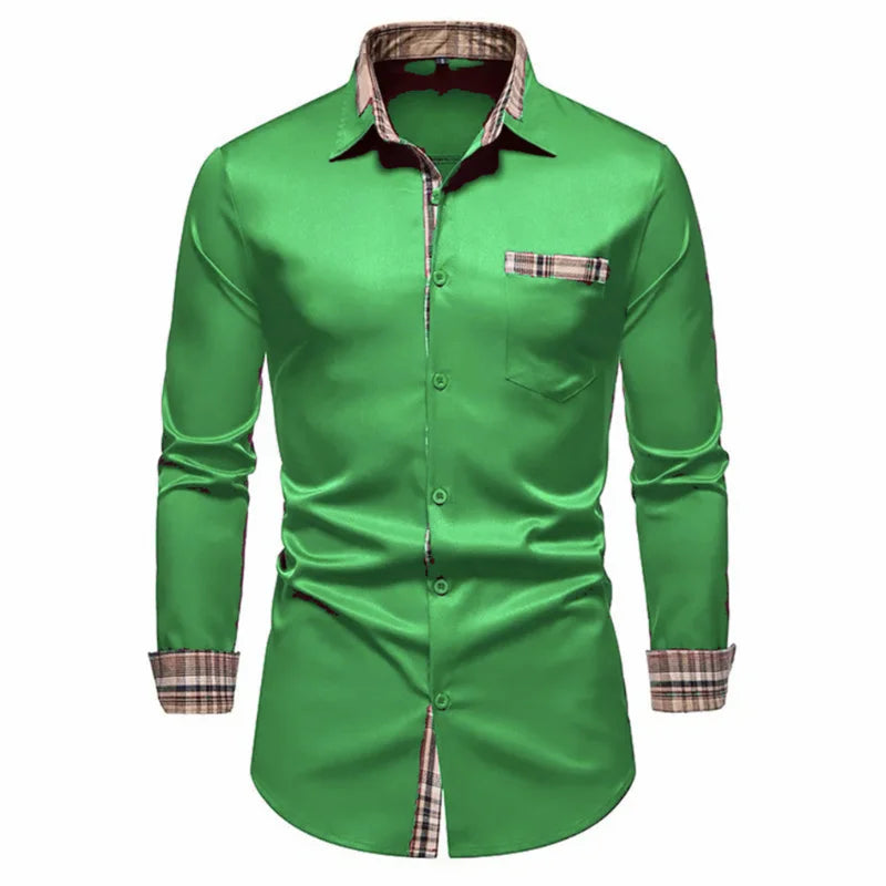 Men's Formal Slim Fit Long Sleeve Button-Up Shirt with Pocket