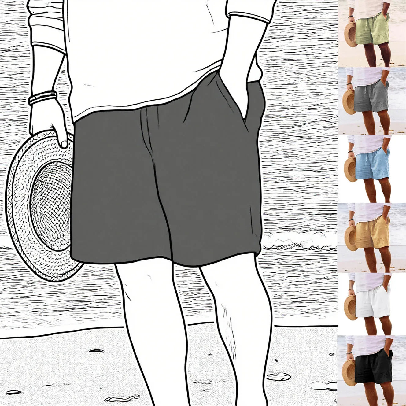 Men's Cotton Linen Beach Shorts
