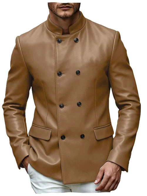 Men’s Stand Collar Faux Leather Double Breasted Blazer Koala Sydney 