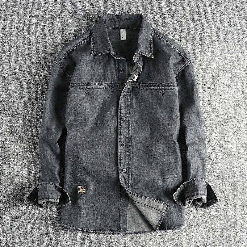 Vintage Heavy-Wash Denim Jacket for Men