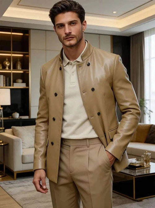 Men’s Stand Collar Faux Leather Double Breasted Blazer Koala Sydney 