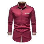 Men's Formal Slim Fit Long Sleeve Button-Up Shirt with Pocket